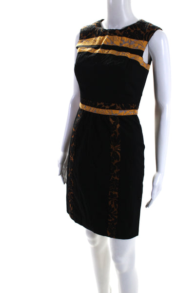 Prada Womens Black Cotton Floral Trim Crew Neck Sleeveless Shift Dress Size 38