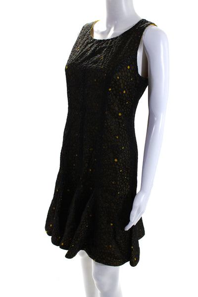 Fendi Womens Black Yellow Textured Crew Neck Sleeveless Shift Dress Size M