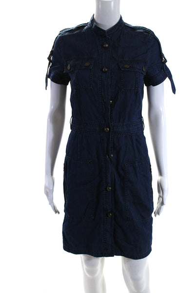 Lanvin Womens Blue Chambray Crew Neck Short Sleeve Denim Shirt Dress Size 36