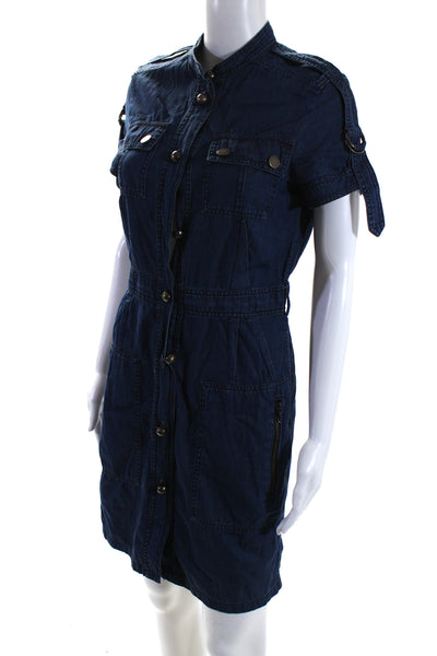 Lanvin Womens Blue Chambray Crew Neck Short Sleeve Denim Shirt Dress Size 36