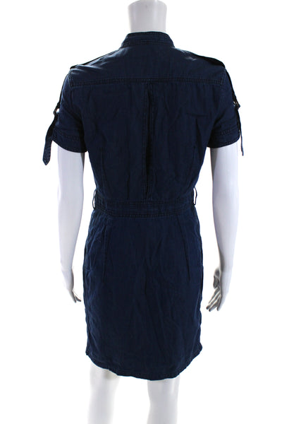 Lanvin Womens Blue Chambray Crew Neck Short Sleeve Denim Shirt Dress Size 36