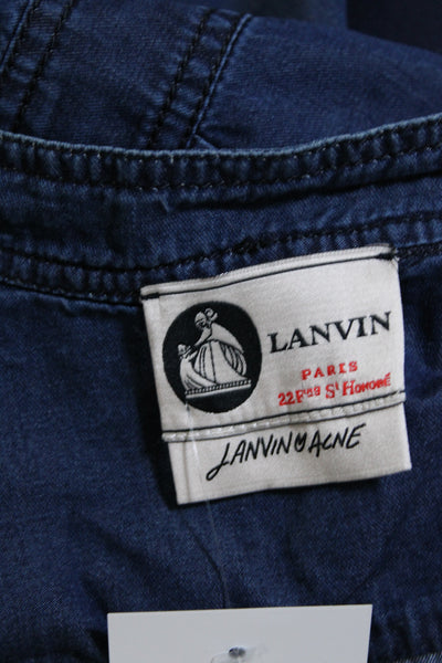 Lanvin Womens Blue Chambray Crew Neck Short Sleeve Denim Shirt Dress Size 36