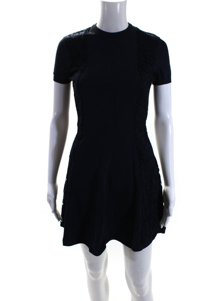 Valentino Womens Navy Blue Lace Trim Short Sleeve Fit & Flare Dress Size S