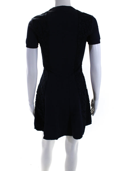 Valentino Womens Navy Blue Lace Trim Short Sleeve Fit & Flare Dress Size S