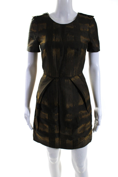 Burberry Womens Brown Printed Crew Neck Zip Back Short Sleeve Shift Dress Size 2