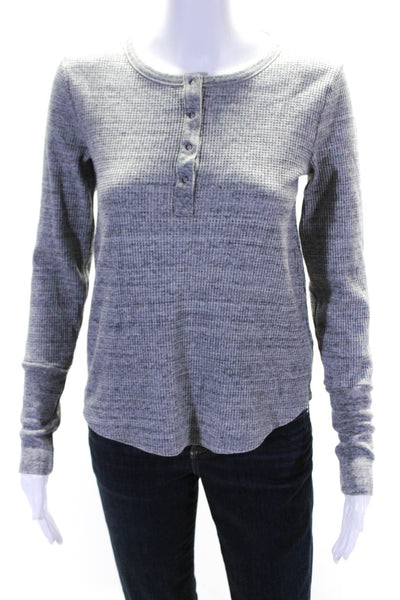 Splendid Womens Textured Buttoned Round Neck Long Sleeve Henley Top Gray Size S