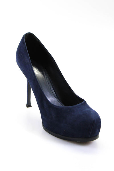 Yves Saint Laurent Womens Tribute Slip On Stiletto Pumps Navy Suede 41.5 11.5