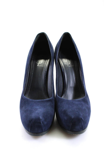 Yves Saint Laurent Womens Tribute Slip On Stiletto Pumps Navy Suede 41.5 11.5