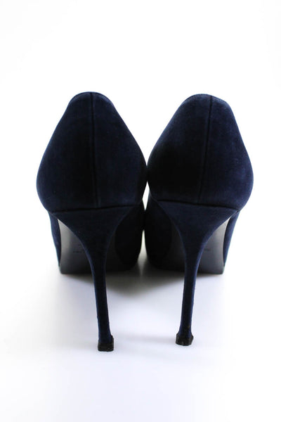 Yves Saint Laurent Womens Tribute Slip On Stiletto Pumps Navy Suede 41.5 11.5