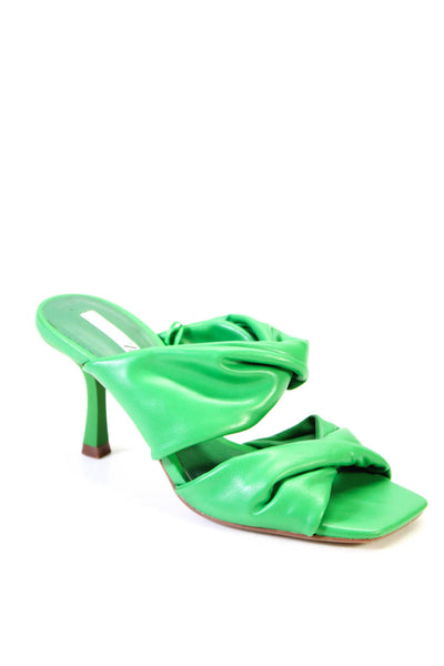 Zara Womens Faux Leather Open Toe Slip On Double Strap Sandals Green Size 5