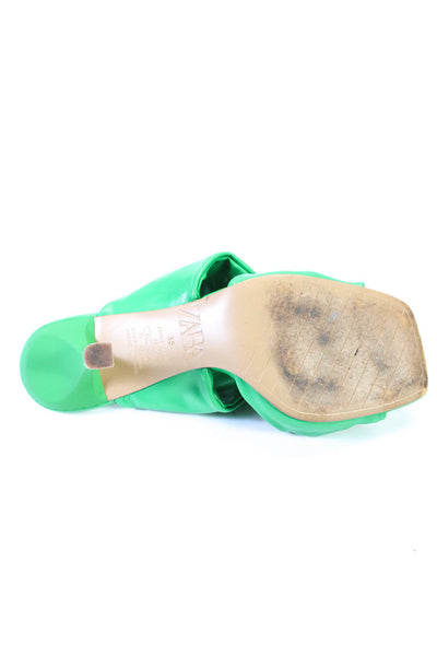 Zara Womens Faux Leather Open Toe Slip On Double Strap Sandals Green Size 5