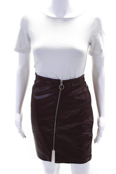 Suncoo Womens Faux Leather Darted Front Zipped Straight Skirt Burgundy Size 1