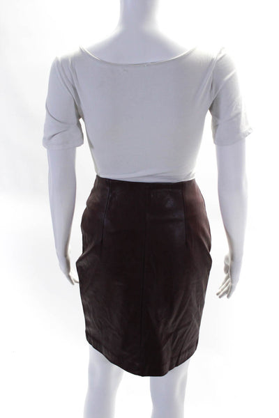 Suncoo Womens Faux Leather Darted Front Zipped Straight Skirt Burgundy Size 1