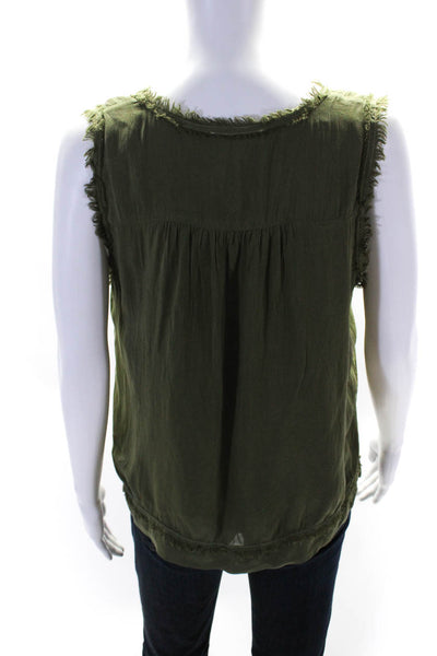 Maven West Womens V-Neck Lace-Up Tied Fringed Trimmed Tank Blouse Green Size S