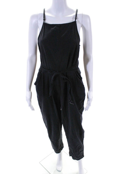 Blank NYC Womens Cotton Strappy Sleeveless Belted Tapered Jumpsuit Black Size M