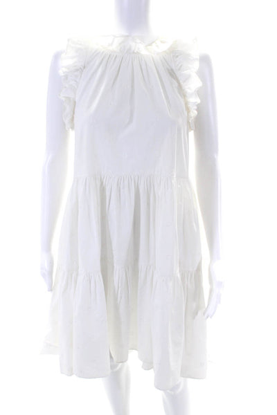 Ulla Johnson Women's Round Neck Ruffle Sleeveless Tiered Mini Dress White Size 2