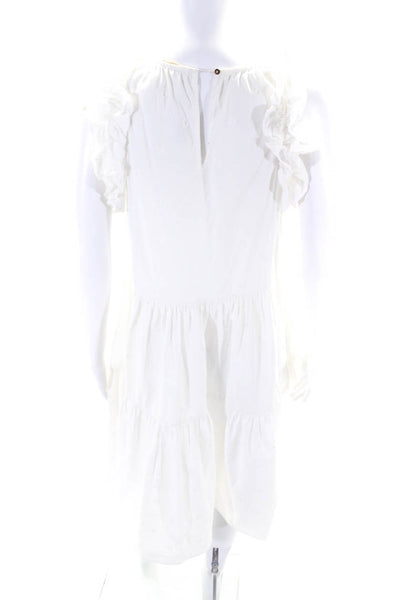 Ulla Johnson Women's Round Neck Ruffle Sleeveless Tiered Mini Dress White Size 2