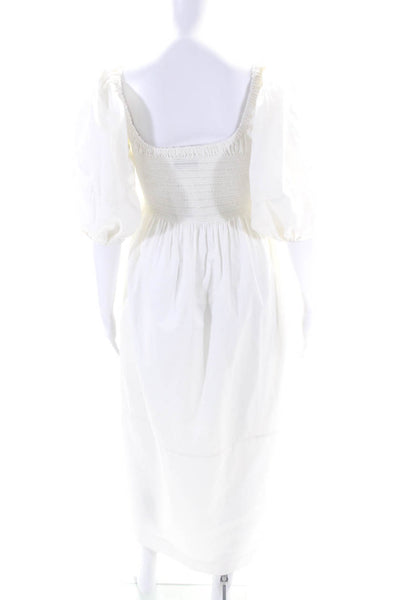 La Ligne Women's Square Neck Puff Sleeves Smocked Tiered Maxi Dress White Size L