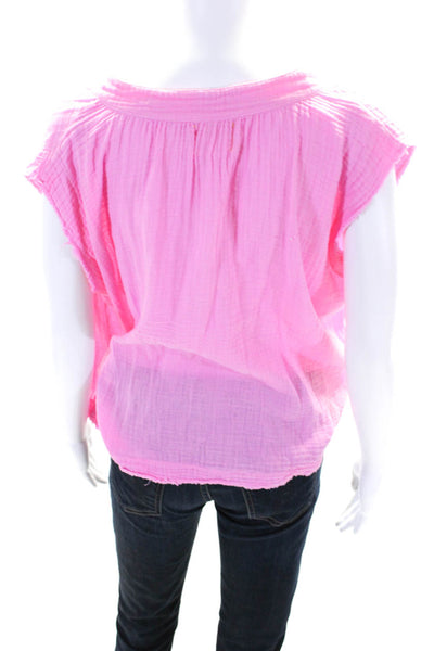 9seed Womens Hook Closure Crew Neck Short Sleeves Shirt Pink Cotton Size Small