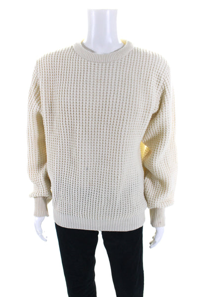 Le Mont S michel Mens Cream Waffle Knit Wool Crew Neck Sweater Top Size L