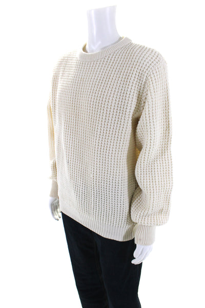 Le Mont S michel Mens Cream Waffle Knit Wool Crew Neck Sweater Top Size L