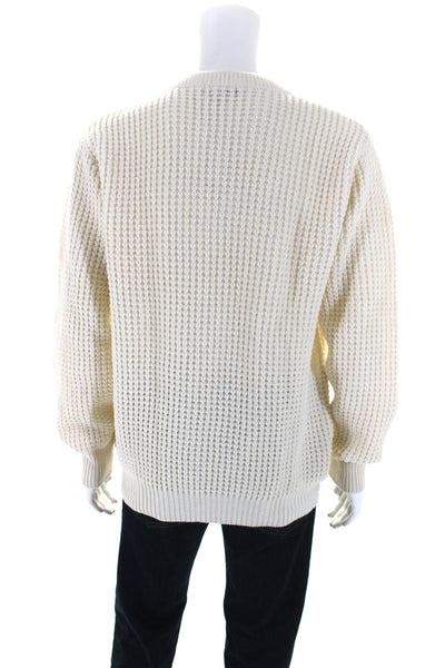 Le Mont S michel Mens Cream Waffle Knit Wool Crew Neck Sweater Top Size L