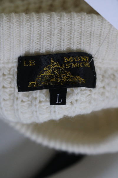 Le Mont S michel Mens Cream Waffle Knit Wool Crew Neck Sweater Top Size L