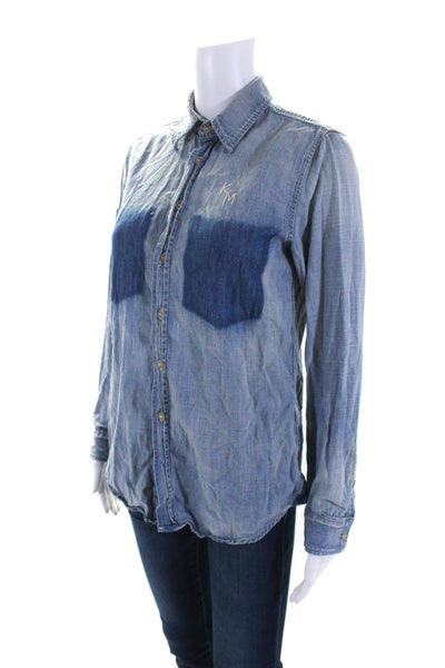 Mother Womens Cotton Denim Button Down Double Foxy Jean Shirt Top Blue Size S