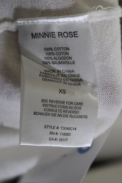 Minnie Rose Womens Short Sleeves V Neck Sweater White Cotton Size Extra Small