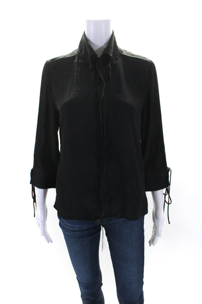 Calvin Rucker Womens Long Sleeves Crew Neck Button Down Blouse Black Size Small