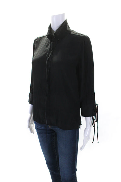 Calvin Rucker Womens Long Sleeves Crew Neck Button Down Blouse Black Size Small