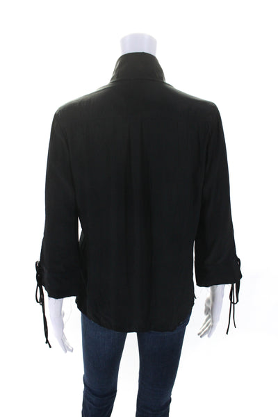 Calvin Rucker Womens Long Sleeves Crew Neck Button Down Blouse Black Size Small