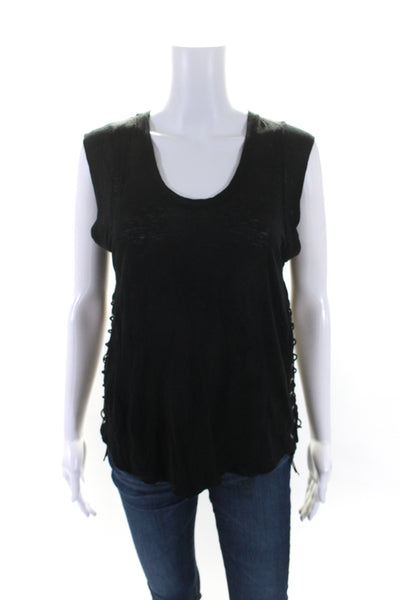 Generation Love Womens Linen Lace Up Sides Sleeveless Tank Top Black Size Small