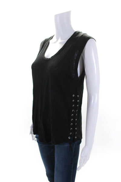 Generation Love Womens Linen Lace Up Sides Sleeveless Tank Top Black Size Small