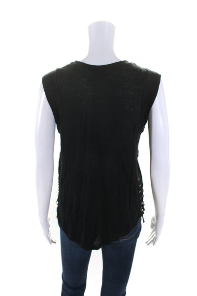 Generation Love Womens Linen Lace Up Sides Sleeveless Tank Top Black Size Small