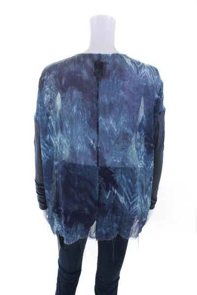 Go By GoSilk Womens Abstract Print Long Sleeves Blouse Blue Size Extra Small