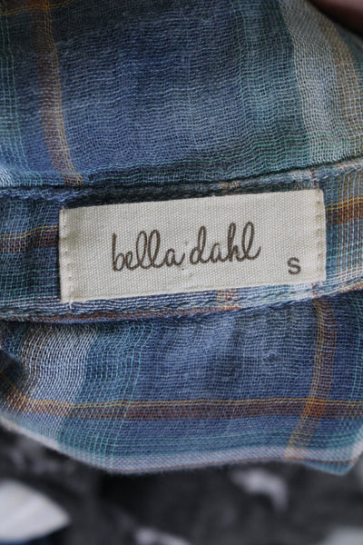 Bella Dahl Womens Plaid Long Sleeves Button Down Shirt Blue Cotton Size Small