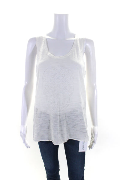 Skull Cashmere Womens Scoop Neck Shell Sweater White Cotton Size Medium