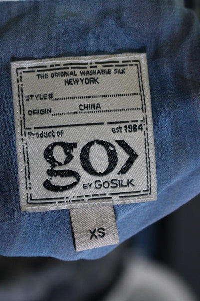 Go By GoSilk Womens Silk Button Down Blouse Blue White Size Extra Small