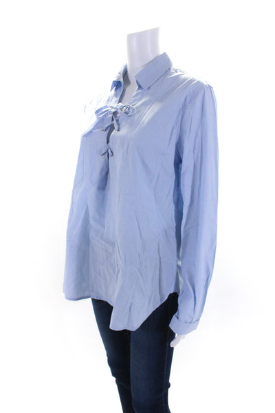 Trovata Womens Long Sleeves Lace Up Collared Shirt Blue Cotton Size Medium