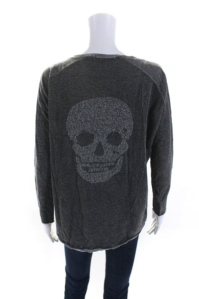 Skull Cashmere Womens Long Sleeves Sweater Gray Cotton Size Extra Small