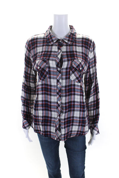 Rails Womens Plaid Button Down Crew Neck Long Sleeves Shirt Red Blue Size Medium