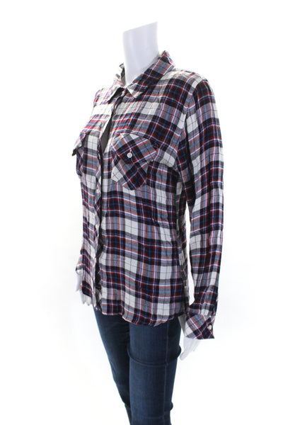 Rails Womens Plaid Button Down Crew Neck Long Sleeves Shirt Red Blue Size Medium