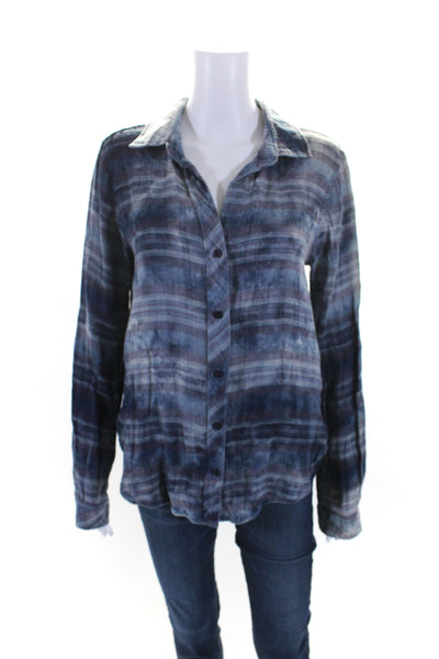 Bella Dahl Womens Plaid Long Sleeves Button Down Shirt Blue Red Cotton Size Smal