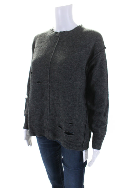 Skull Cashmere Womens Distressed Long Sleeves Sweater Gray Wool Size Extra Small