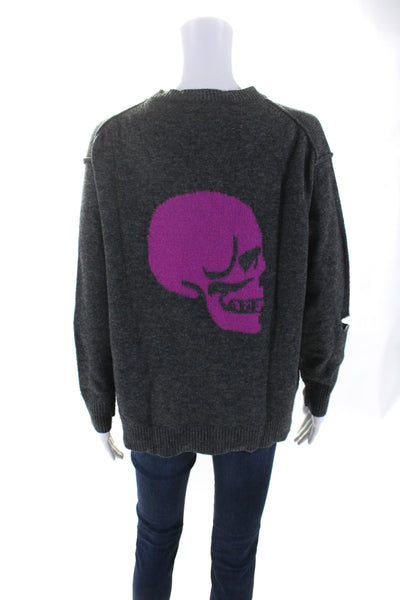 Skull Cashmere Womens Distressed Long Sleeves Sweater Gray Wool Size Extra Small