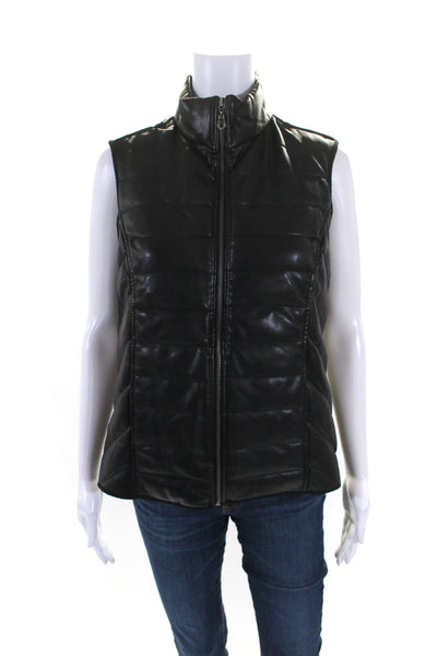 Drew Womens Faux Leather Full Zipper Mock Neck Vest Jacket Black Size Medium