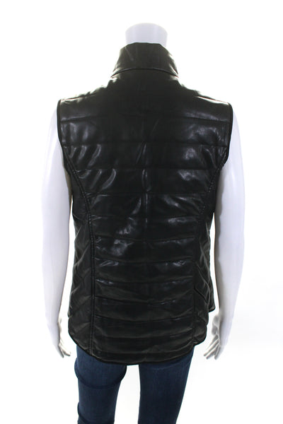 Drew Womens Faux Leather Full Zipper Mock Neck Vest Jacket Black Size Medium