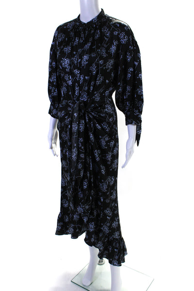 Cinq A Sept Womens Floral Print Button Down Wrap Dress Black Blue Size 6