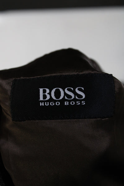 Boss Hugo Boss Mens Three Button Blazer Jacket Dark Brown Wool Size 46 Regular